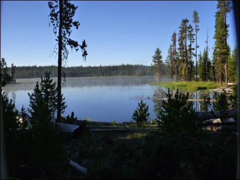 Little Lava Lake on a lovely summer day. Photo was taken by the author during a search for the old site of the Trapper’s cabin. The cabin itself no longer exists.