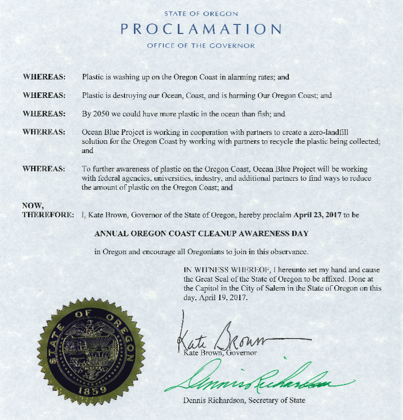 Governor Kate Brown Signs Oregon Coast Cleanup Awareness Day
