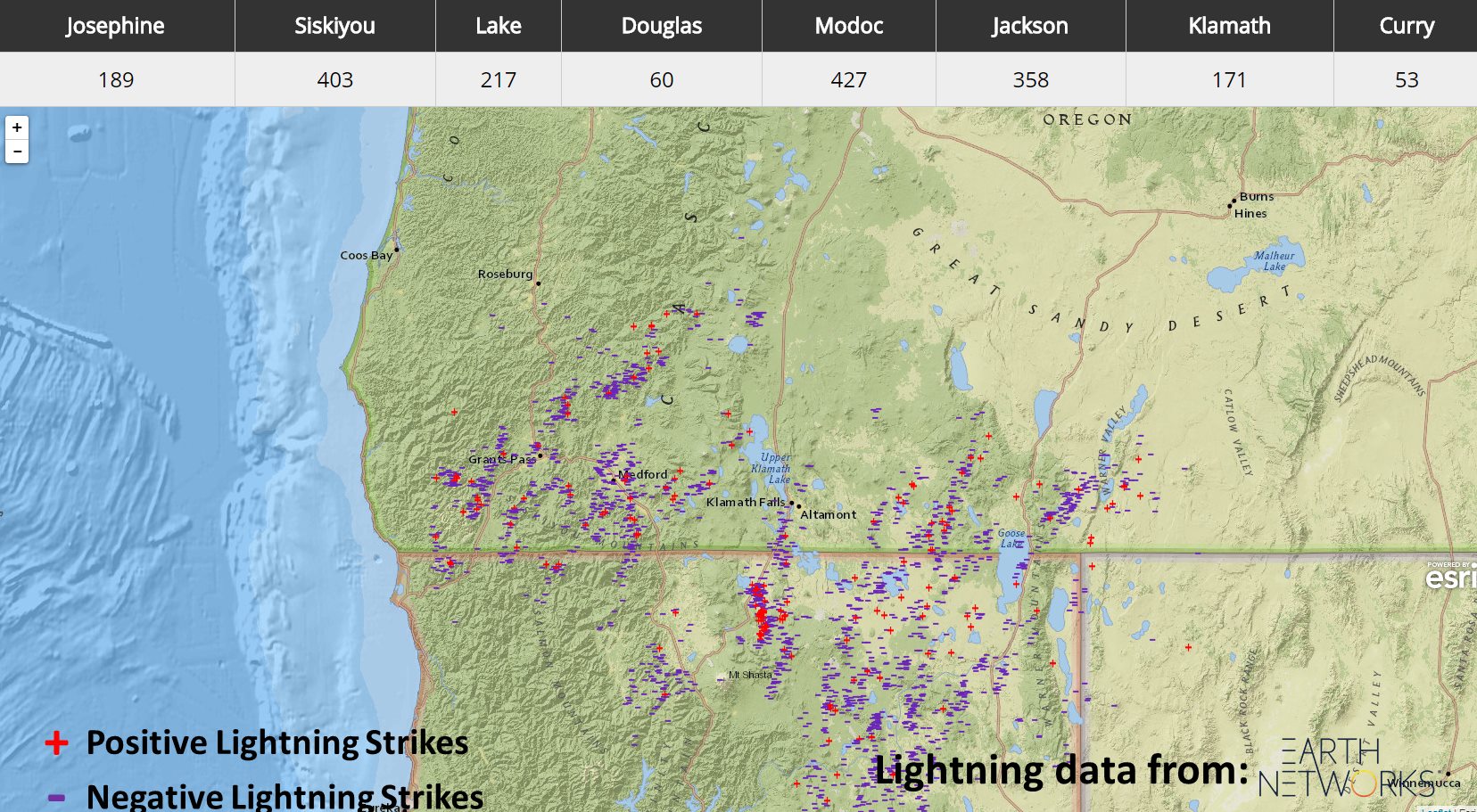Lightning hits in Southern Oregon, igniting 70 wildfires