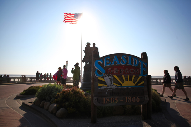 The Seaside Oregon sign.  It's a wooden sign with red, blue, and yellow.  The sign is fun and playful, like Seaside, Oregon.