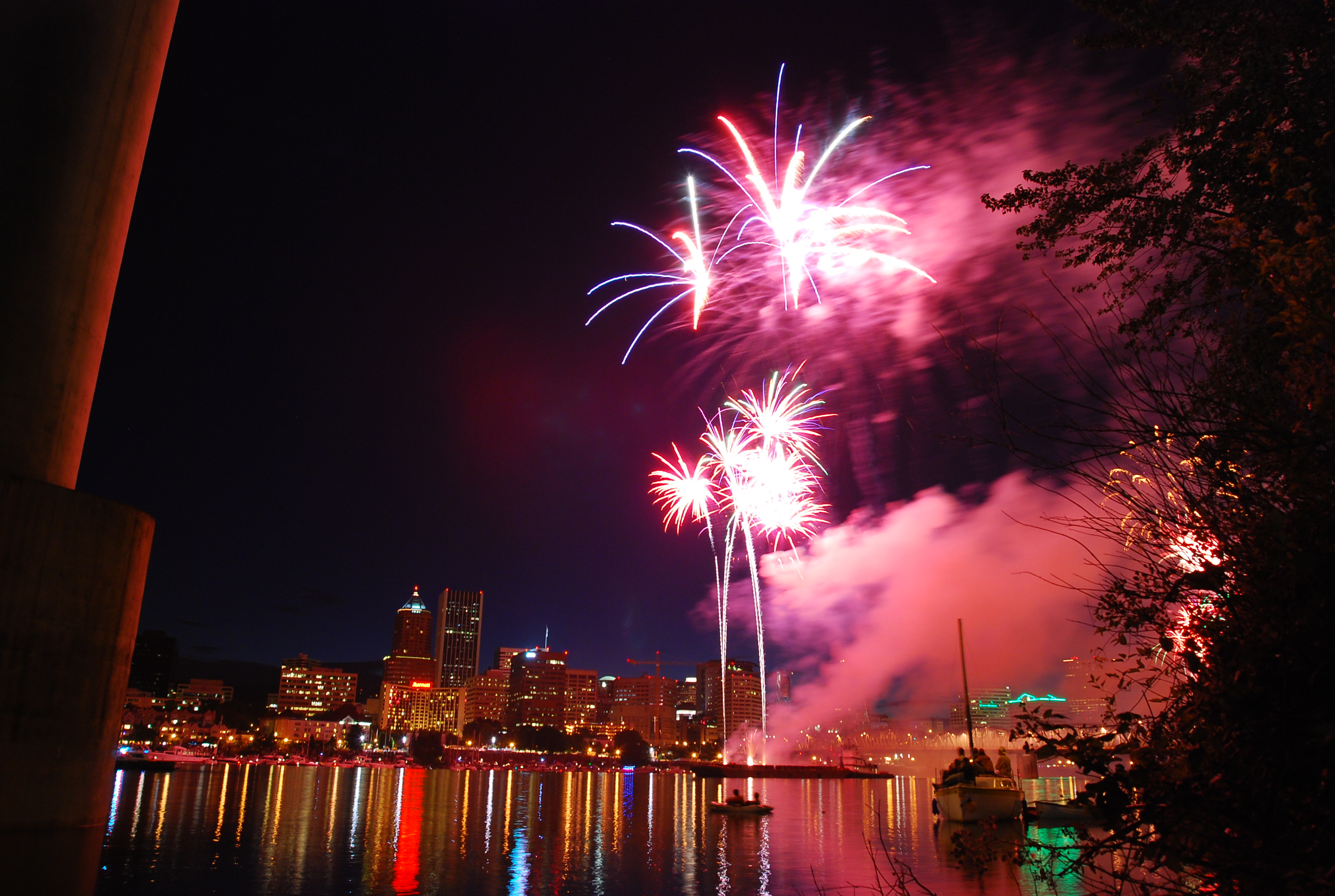 Fireworks over the river in Portland.