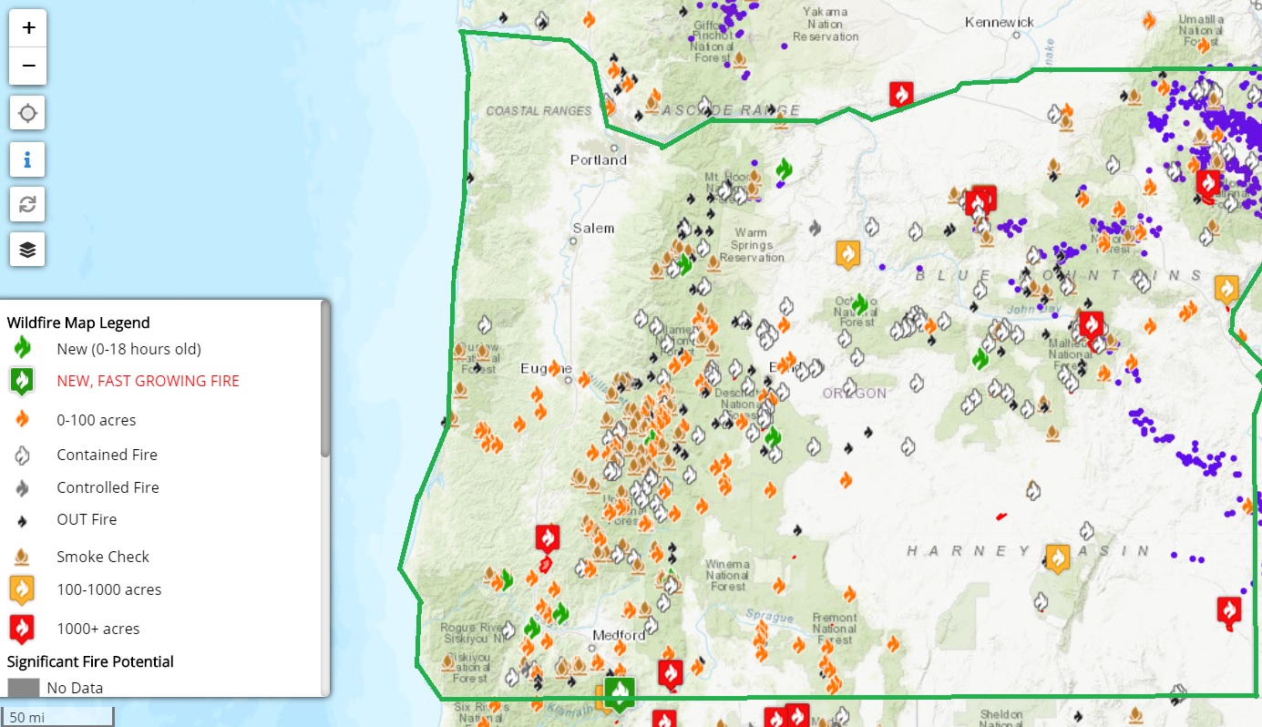 state of oregon fire map