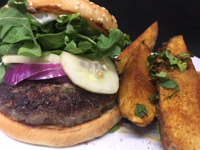 a delicious looking lamb burger