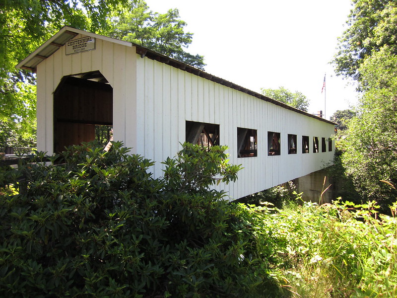 Centennial Bridge, pedestrian covered bridge, walking tour