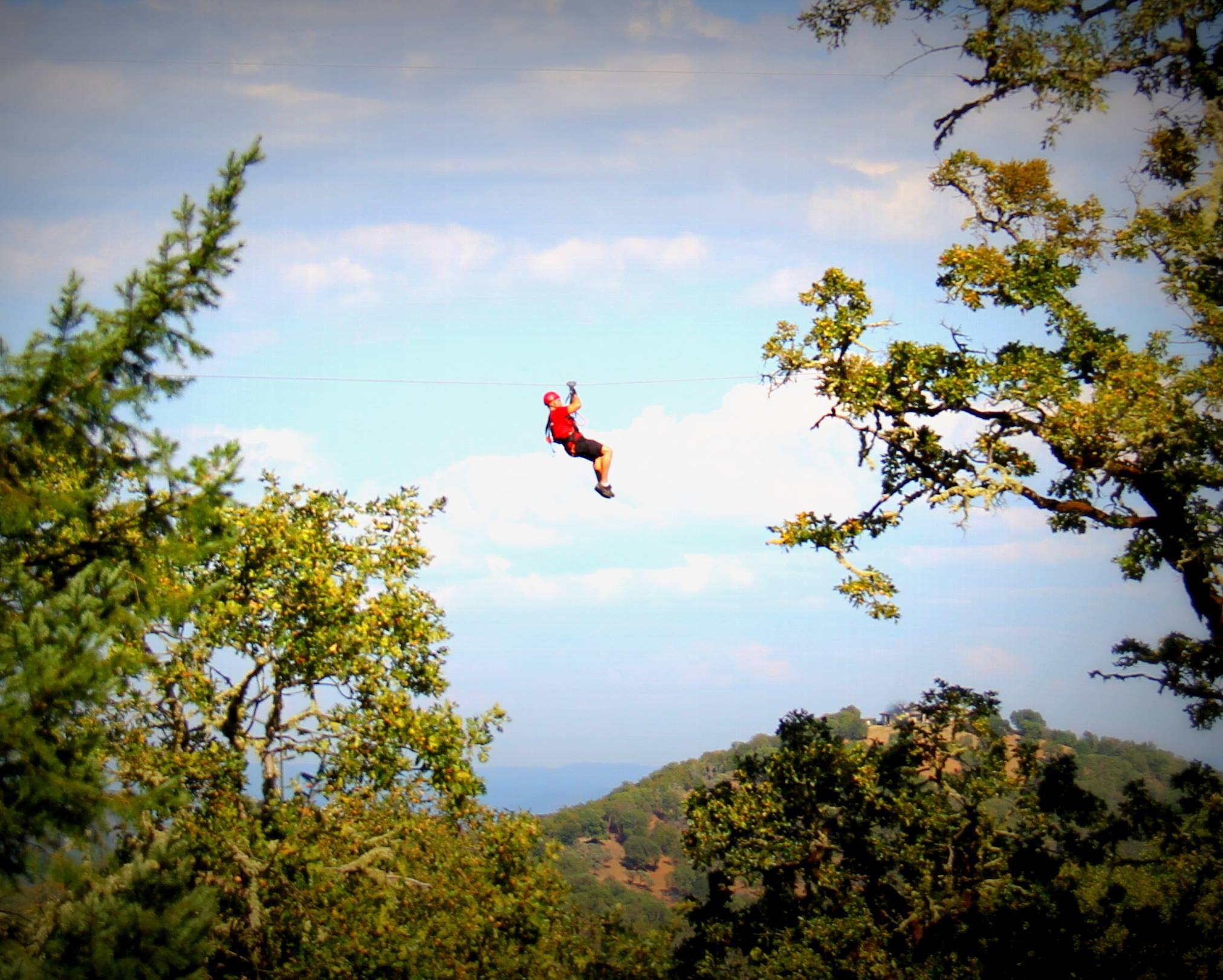 A person on a zipline at Rogue Valley Zipline Tour