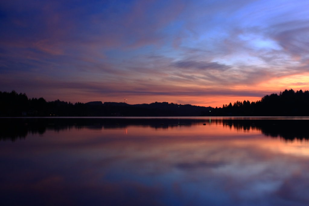 Devil's Lake in Lincoln City, Oregon at sunset.