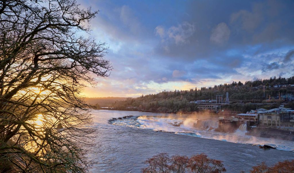 Willamette Falls Sunset Oregon City, missoula floods, oregon, columbia river gorge, geology, oregon history, interactive map,  prehistory, prehistoric floods