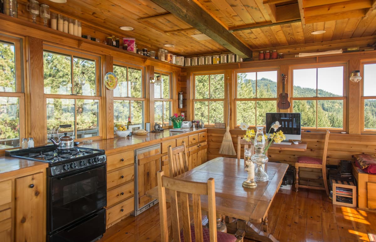 The interior of the lookout tower airbnb