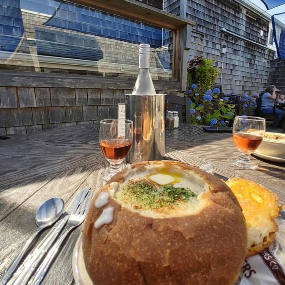 clam chowder in a bread bowl in nye beach on the oregon coast