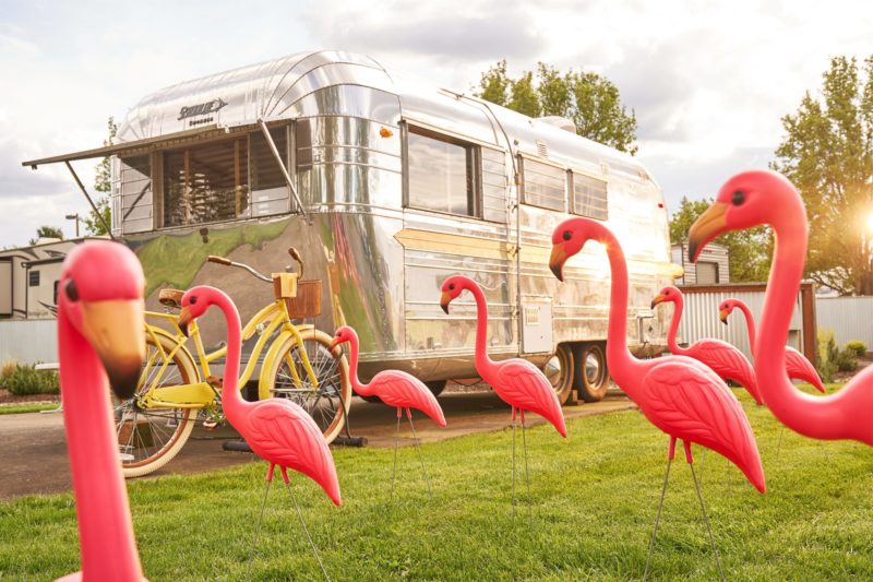 airstream trailer with flamingos oregon lodging