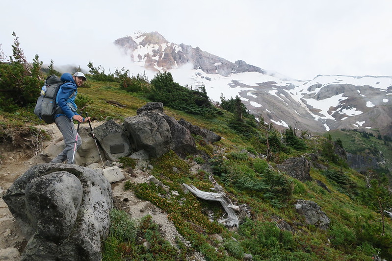 McNeil Point hiking trail on Mt Hood on a cloudy day.