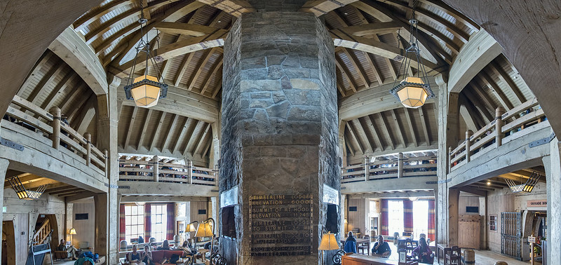 Timberline lodge interior. Gorgeous beams in a huge room.