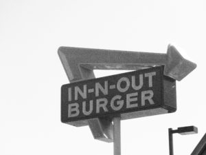 Black and White Photo of In-N-Out Burger Sign