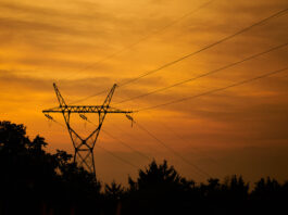 Powerline silhouette during sunset
