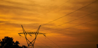 Powerline silhouette during sunset