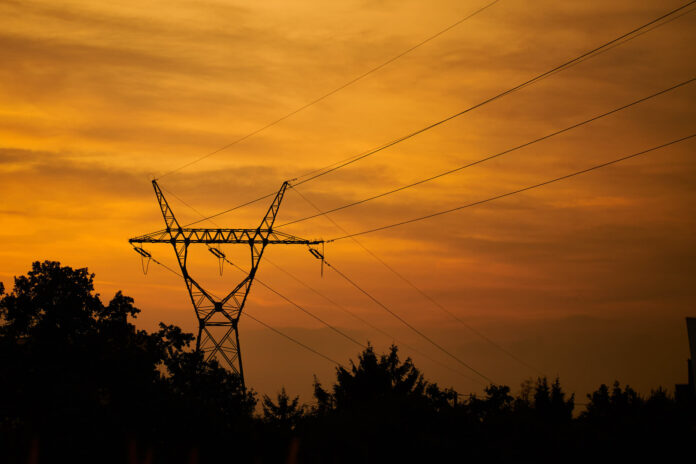 Powerline silhouette during sunset