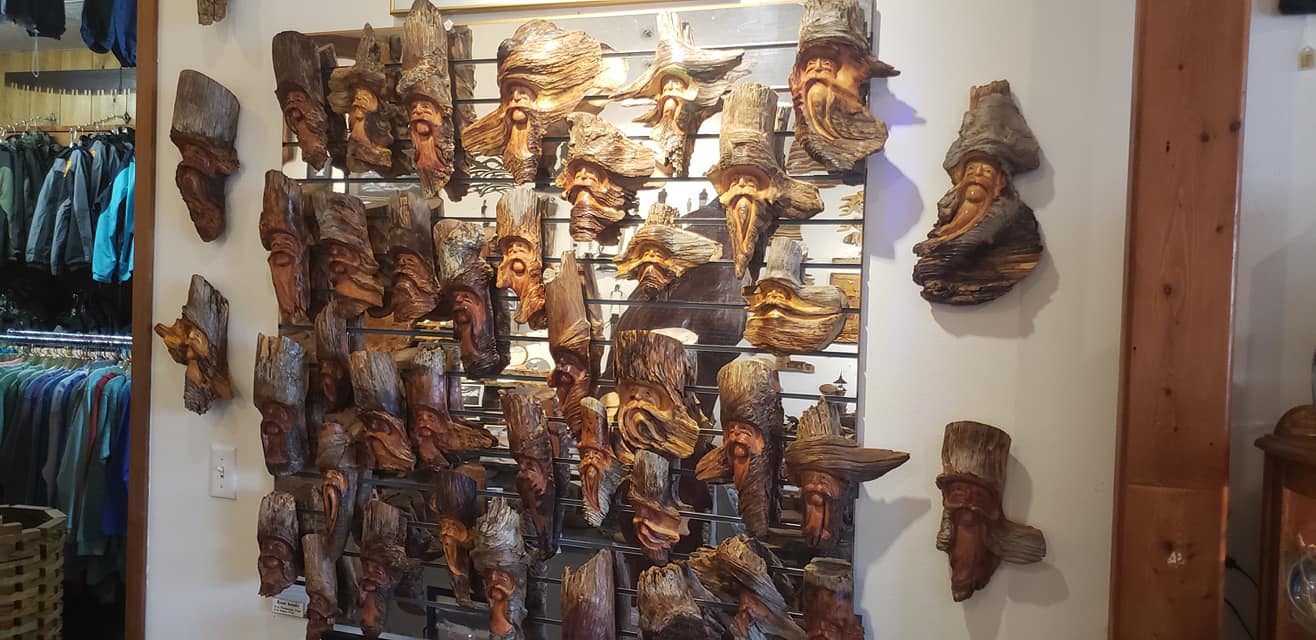A driftwood art display for sale at Big Wheel General Store Bandon Oregon