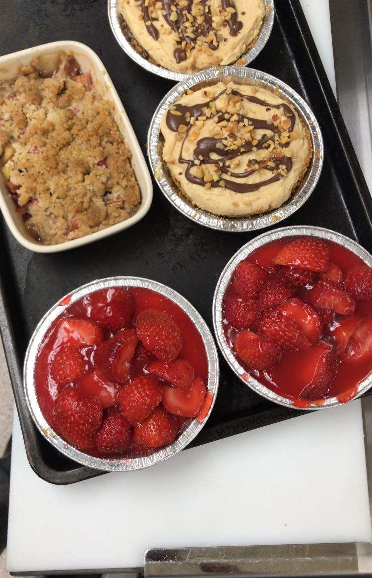 Five delicious pies, two strawberry, two peanut butter at The Barlow Trail Roadhouse in Welches Oregon