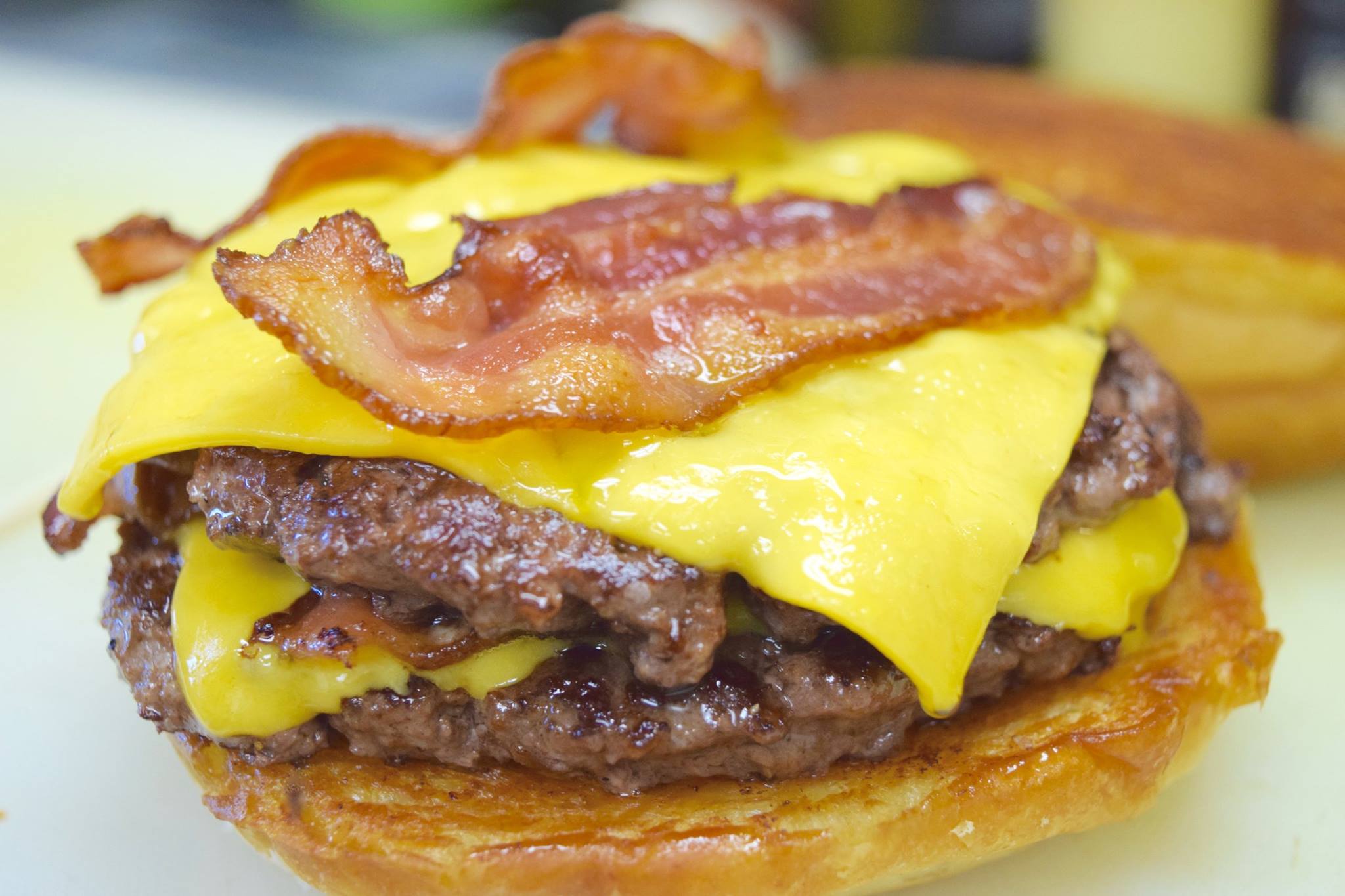 A bacon double cheese burger from Bogey's Burgers.