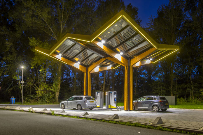 Two electric cars charging