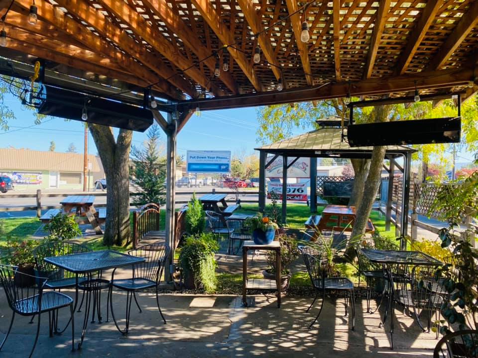 Covered patio seating at Jasper's Cafe