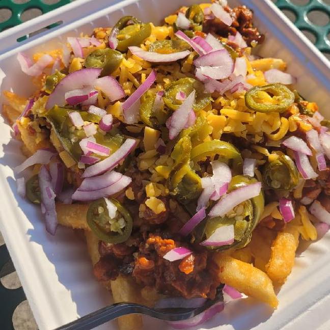 Loaded french fries from Big Jim's drive-in in the Dalles.