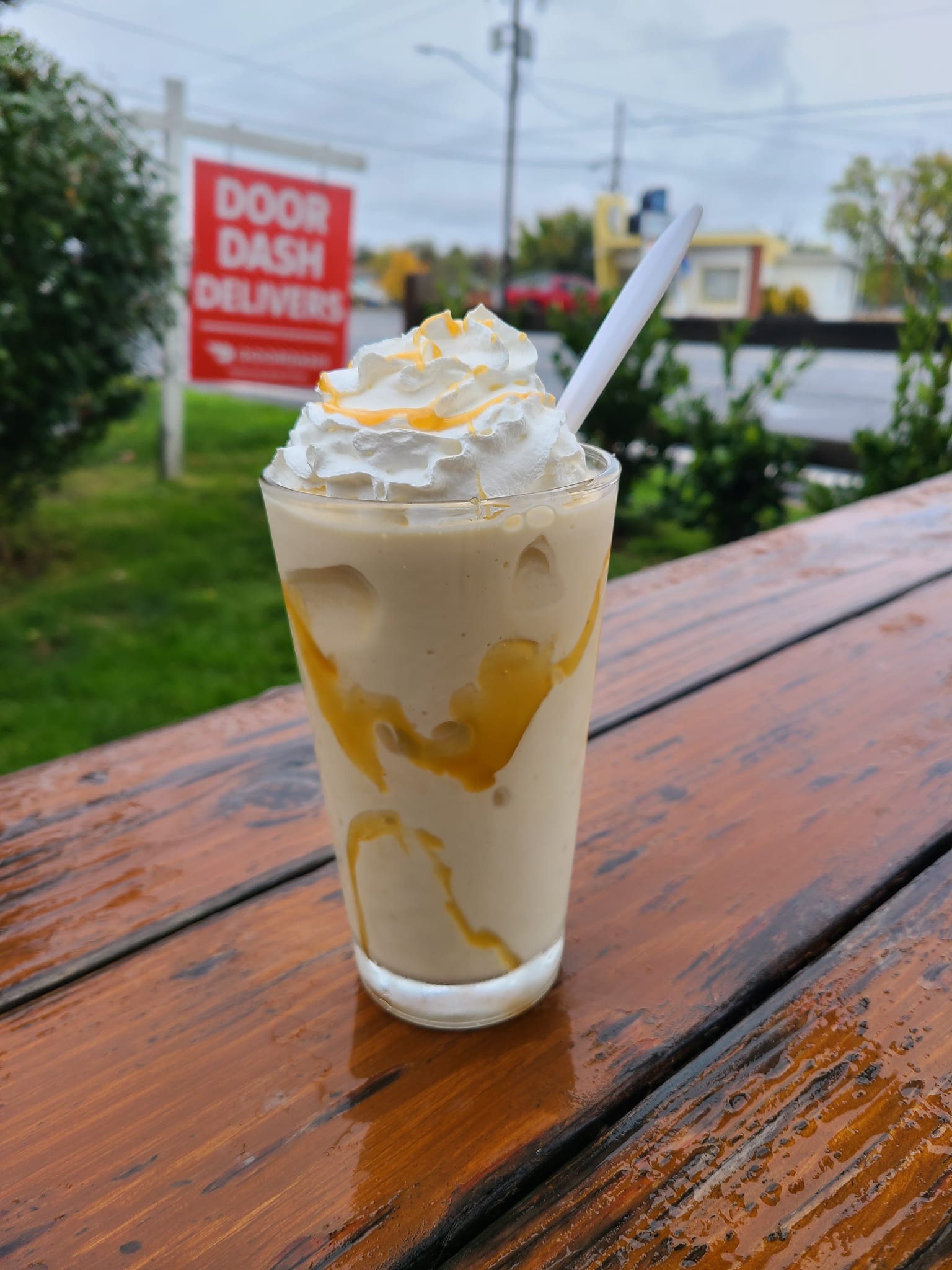 A milkshakes with whip cream at Jasper's Cafe