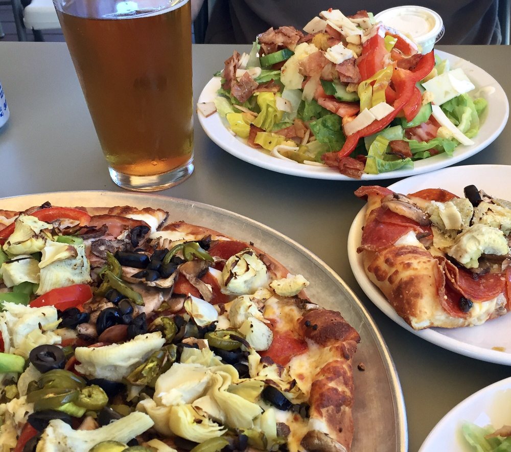 Pizza and salad at Blondie's Pizza in Sunriver, Oregon.