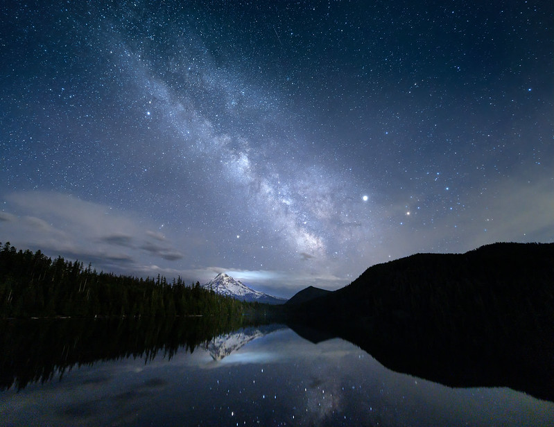 The Milky Way over Mount Hood and Lost Lake.