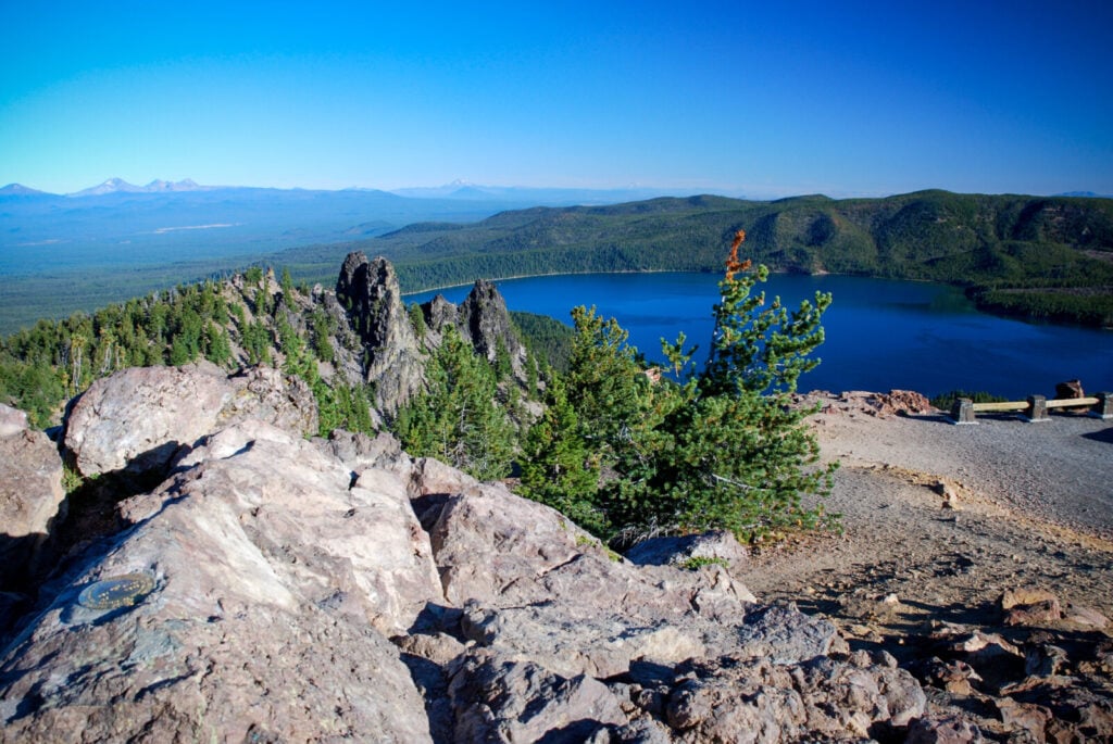 Paulina Lake and the Cascade Mountains viewed from Paulina Peak