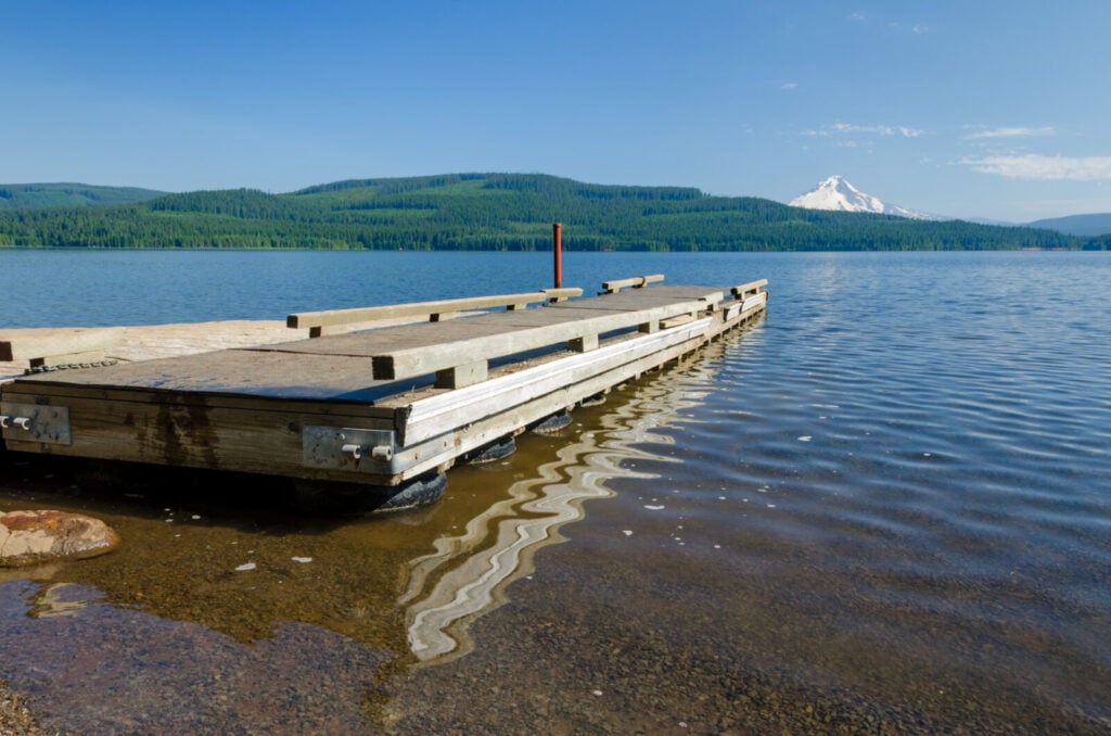 Timothy Lake and Mount Hood viewed from Hoodview Campground