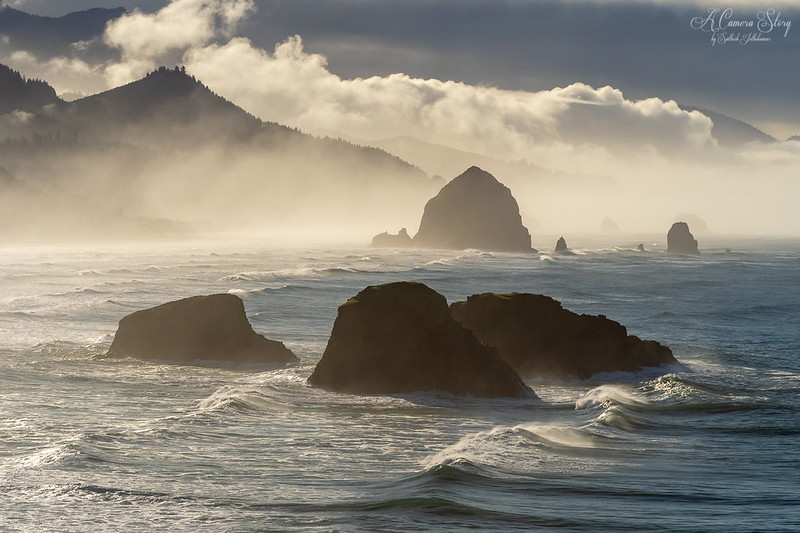 Haystacks in the ocean just off shore at Ecola State Park.