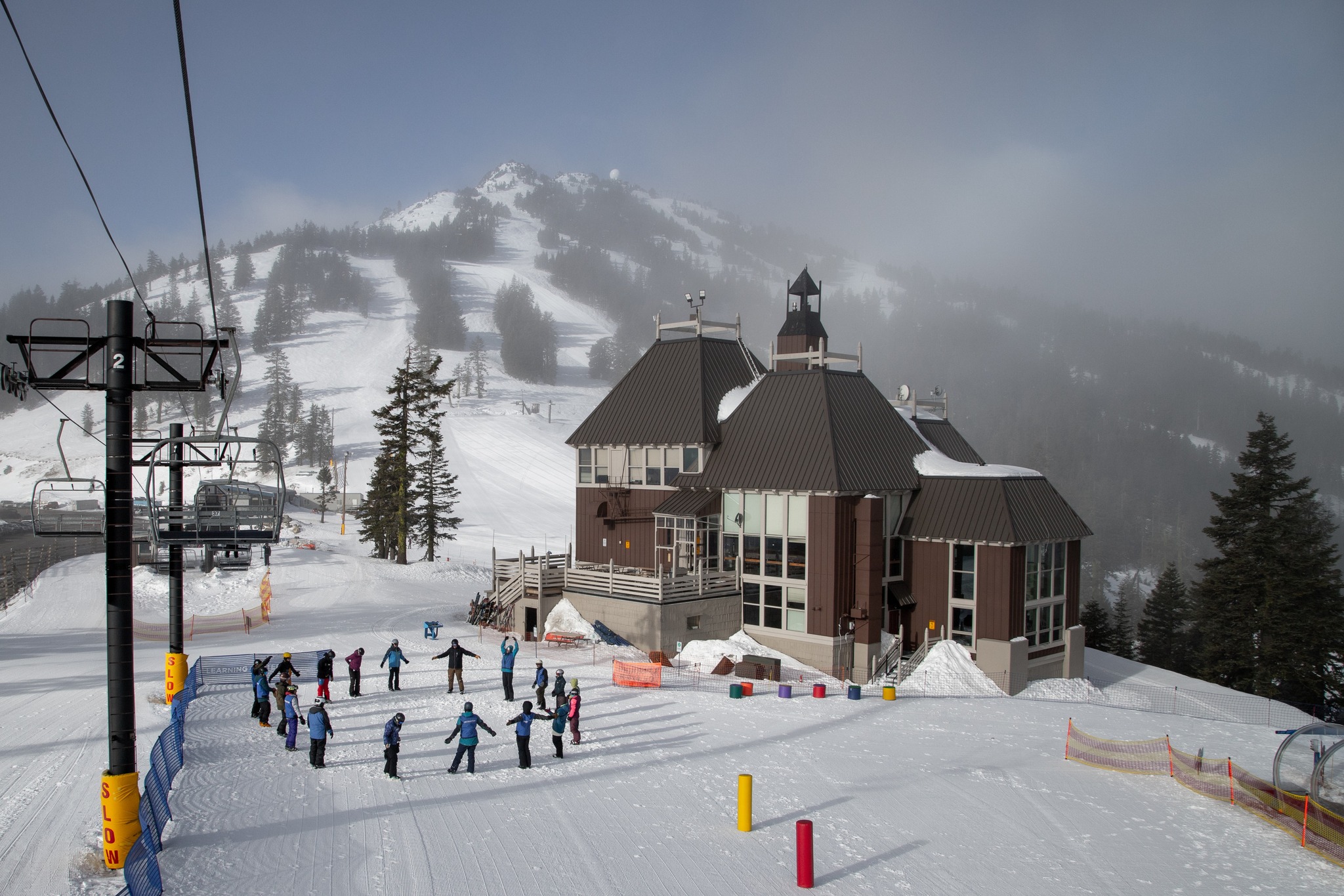 The lodge at Mount Ashland in the fog.