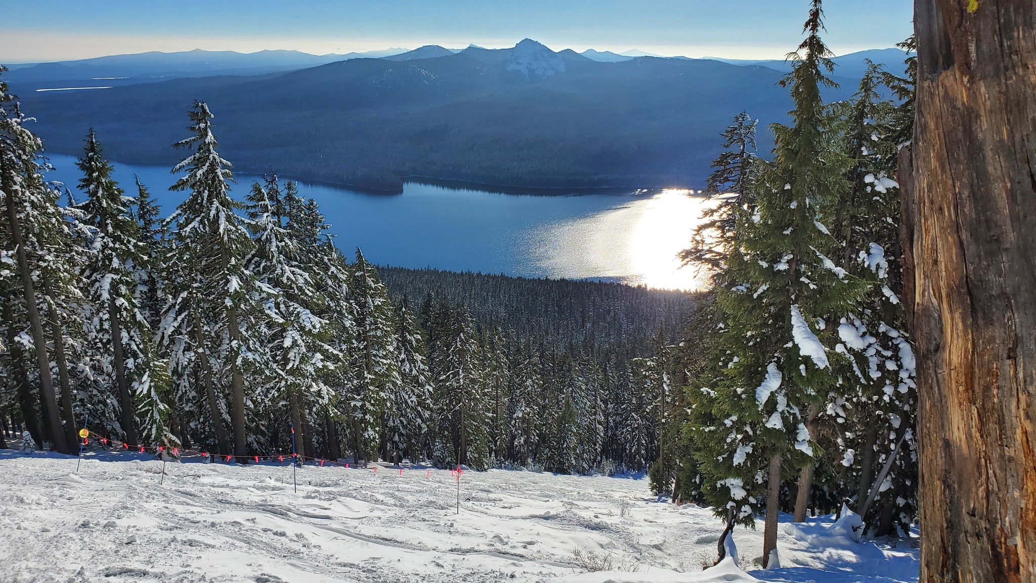A lake as seen from the top of Willamette Pass Ski resort.