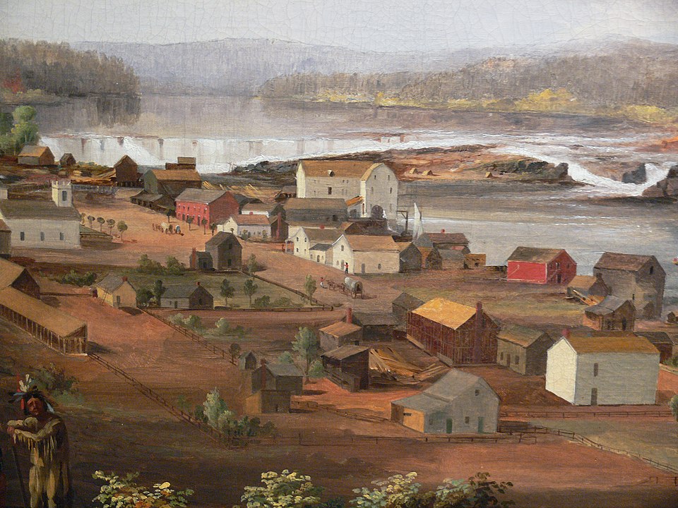 Oregon City in the 1850s as depicted in a painting by John Stanley