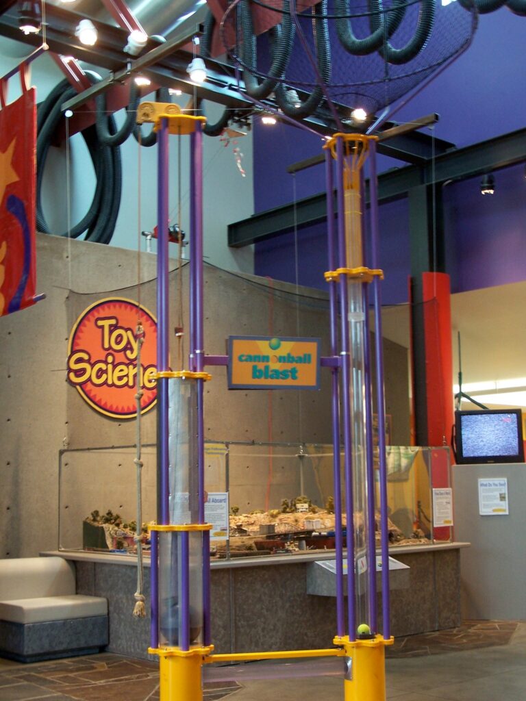 A huge toy science display in bright colors at the ScienceWorks.