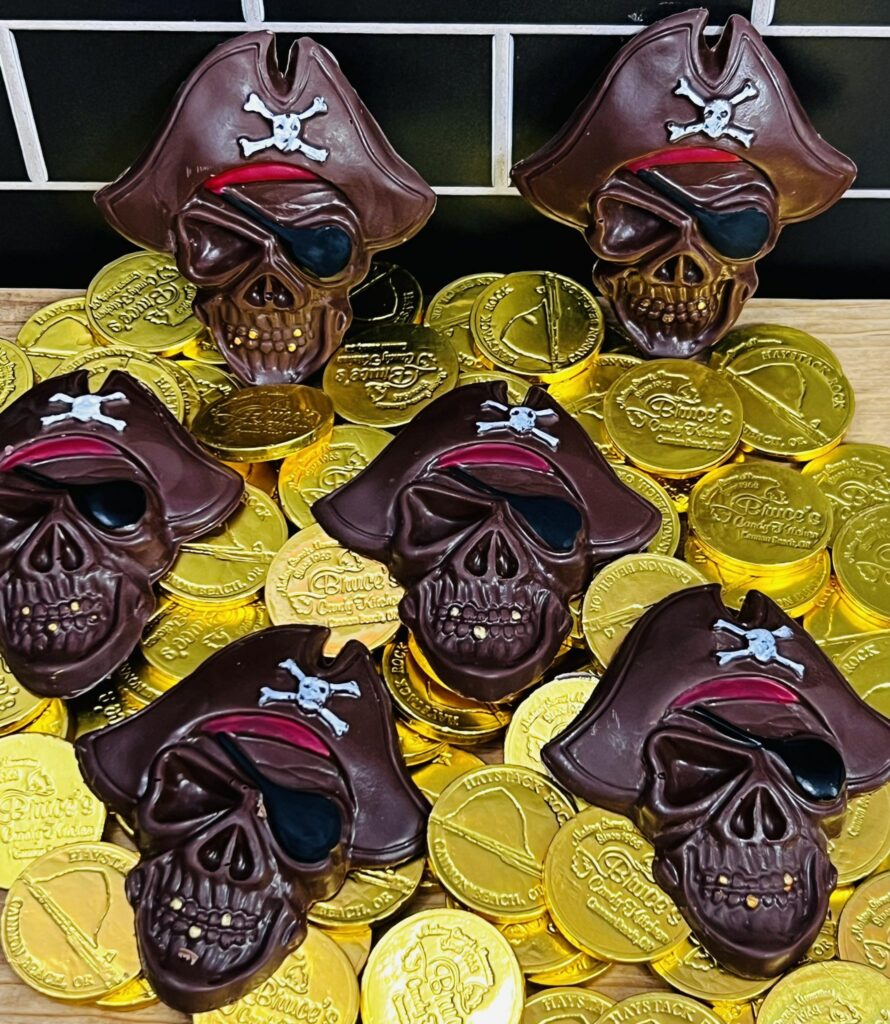 Chocolate pirates on top of chocolate coins.