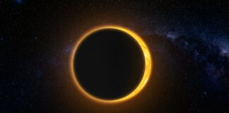 A computer rendered image of an annular solar eclipse.