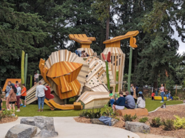 hidden creek park west, hillsboro, oregon, new park, friendly giant, wooden play structure, inclusive, beautiful places, climbing, family fun, things to do