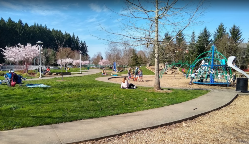 hidden creek park west, hillsboro, oregon, new park, friendly giant, wooden play structure, inclusive, beautiful places, climbing, family fun, things to do