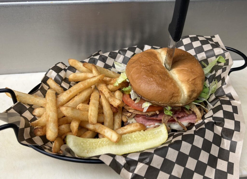 pastrami burger and fries