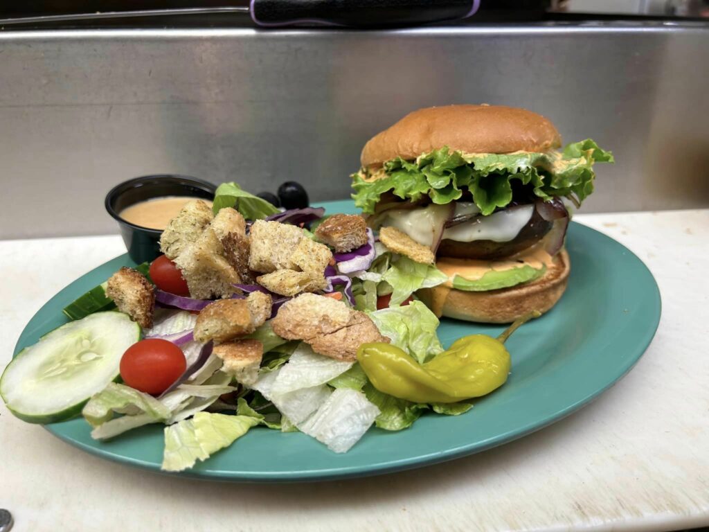 Veggie sandwich and salad