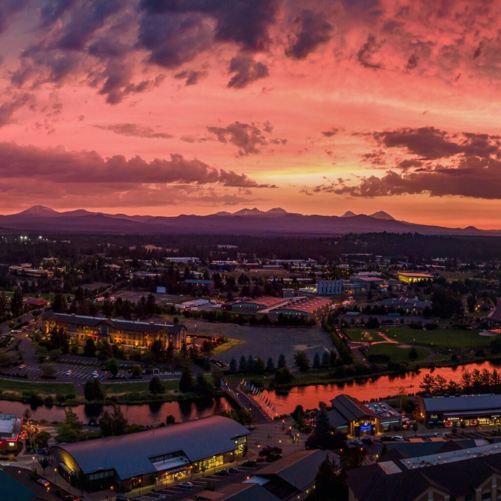 An aerial view of the Old Mill District.