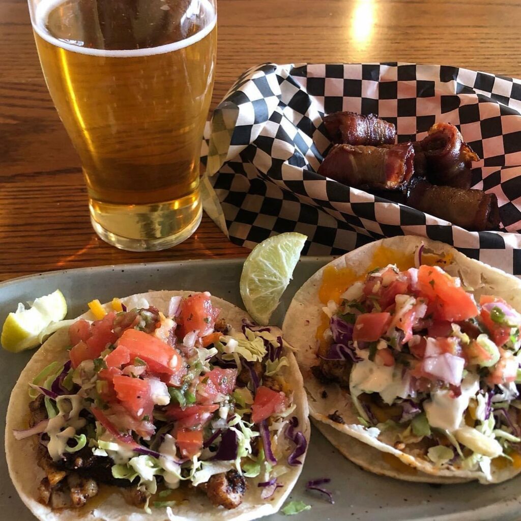 Tacos, bacon wrapped dates, and beer.