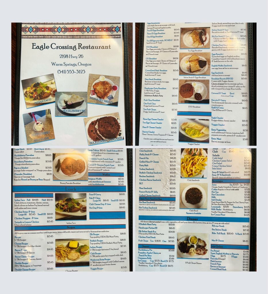 Photos of the Eagle Crossing menu.