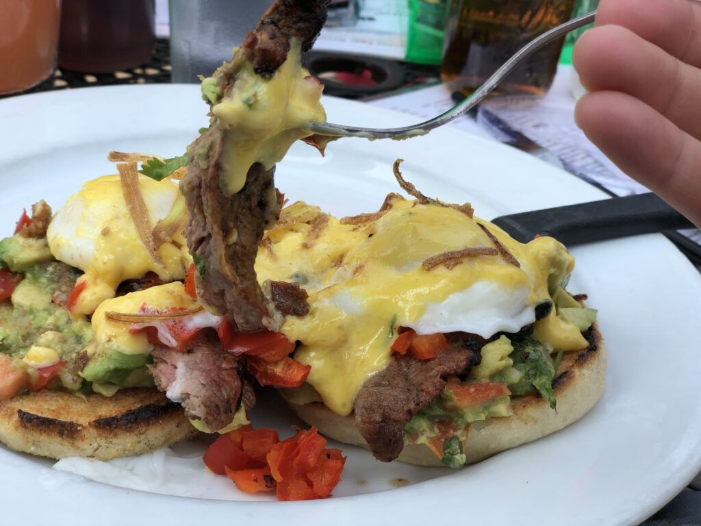 Steak and eggs benedict.