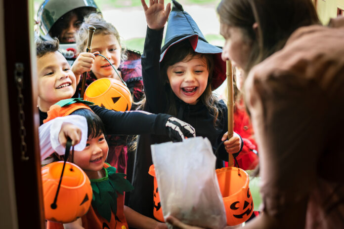 Kids trick-or-treating on Halloween.