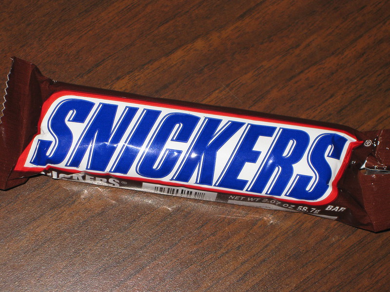 A wrapped Snickers candy bar.