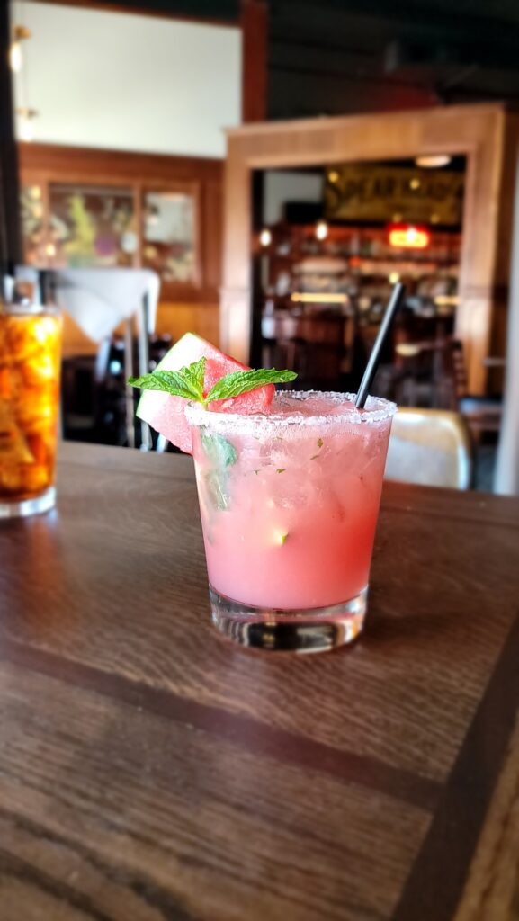 A pink alcoholic drink at Cassidy's Restaurant And Bar in Portland, Oregon.