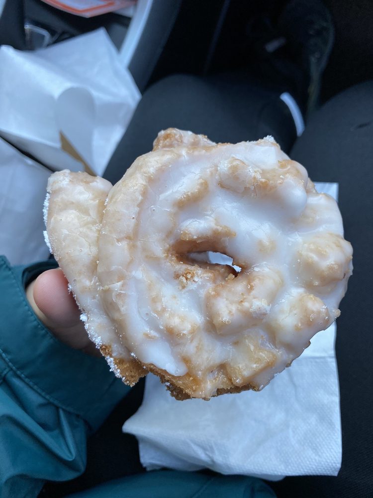 A large glazed donut.